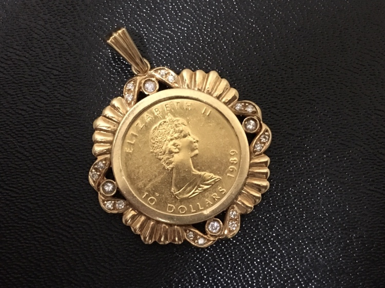 エリザベスⅡ世 メイプルリーフ金貨1/4oz K18ペンダント枠 金