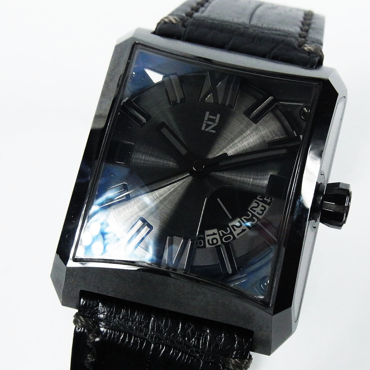 高評価★ミナセ VY03-K08K スクエア デイトファイブウィンドウズ AT/自動巻き HIZシリーズ メンズ腕時計 良品 稼働品 MINASE ♪ 3針＋カレンダー