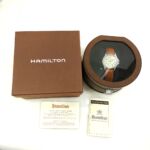 ハミルトン 腕時計 カーキ 9445B デイト アイボリー文字盤 革ベルト
