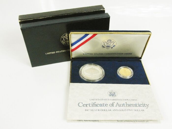 希少 1987年 アメリカ 合衆国憲法起草200周年記念 5ドル金貨 1ドル銀貨