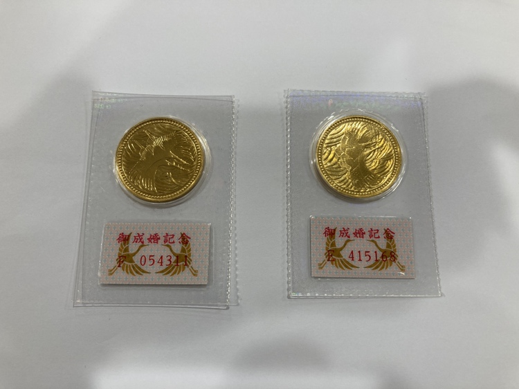 皇太子殿下御成婚記念5万円金貨 20ｇ 2点 – キングラム