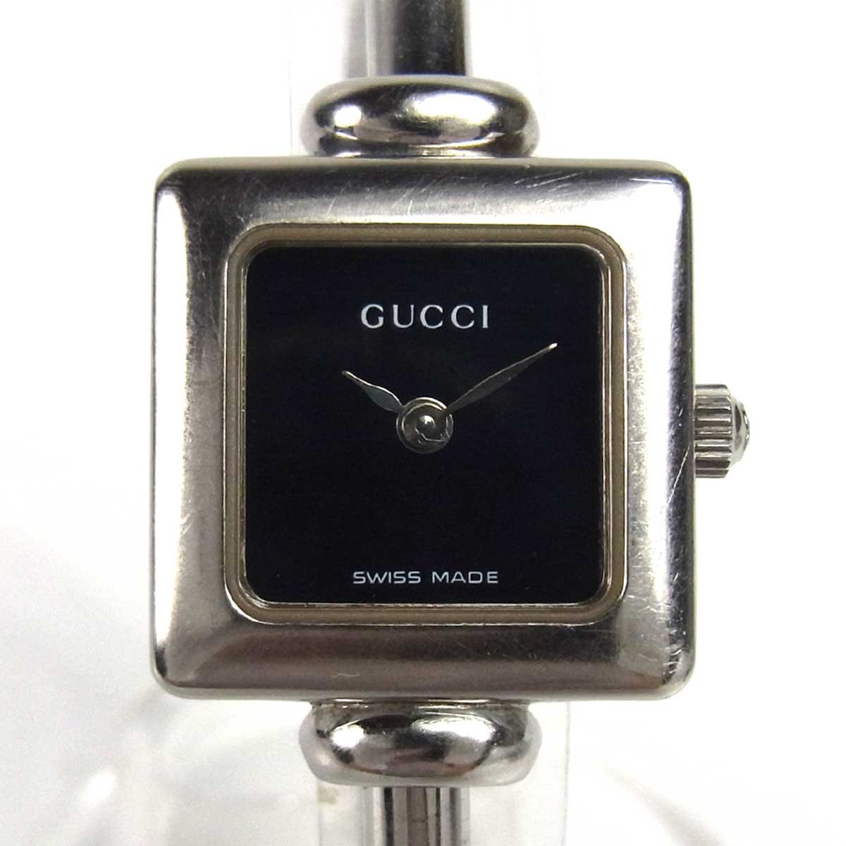美品GUCCI 1900Lクォーツ時計 黒文字盤　　稼動品 グッチ バングルウォッチ レディース 腕時計 1900L クォーツ ブラック