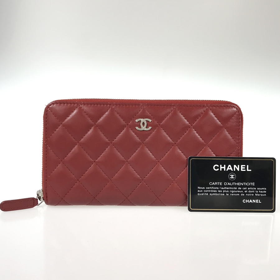 ★極美品★シャネル マトラッセ ココマーク ラウンド 長財布 レッド ラムスキン CHANEL シャネル ラウンド長財布 ココマークラウンド長財布 レッド(赤