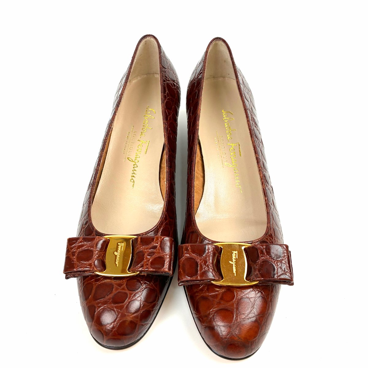 フェラガモ/ヴァラ/クロコ型押し パンプス/レディース/ブラウン