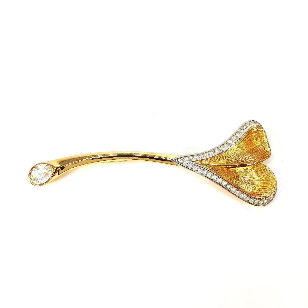 クリスチャン ディオール リーフモチーフラインストーンブローチ