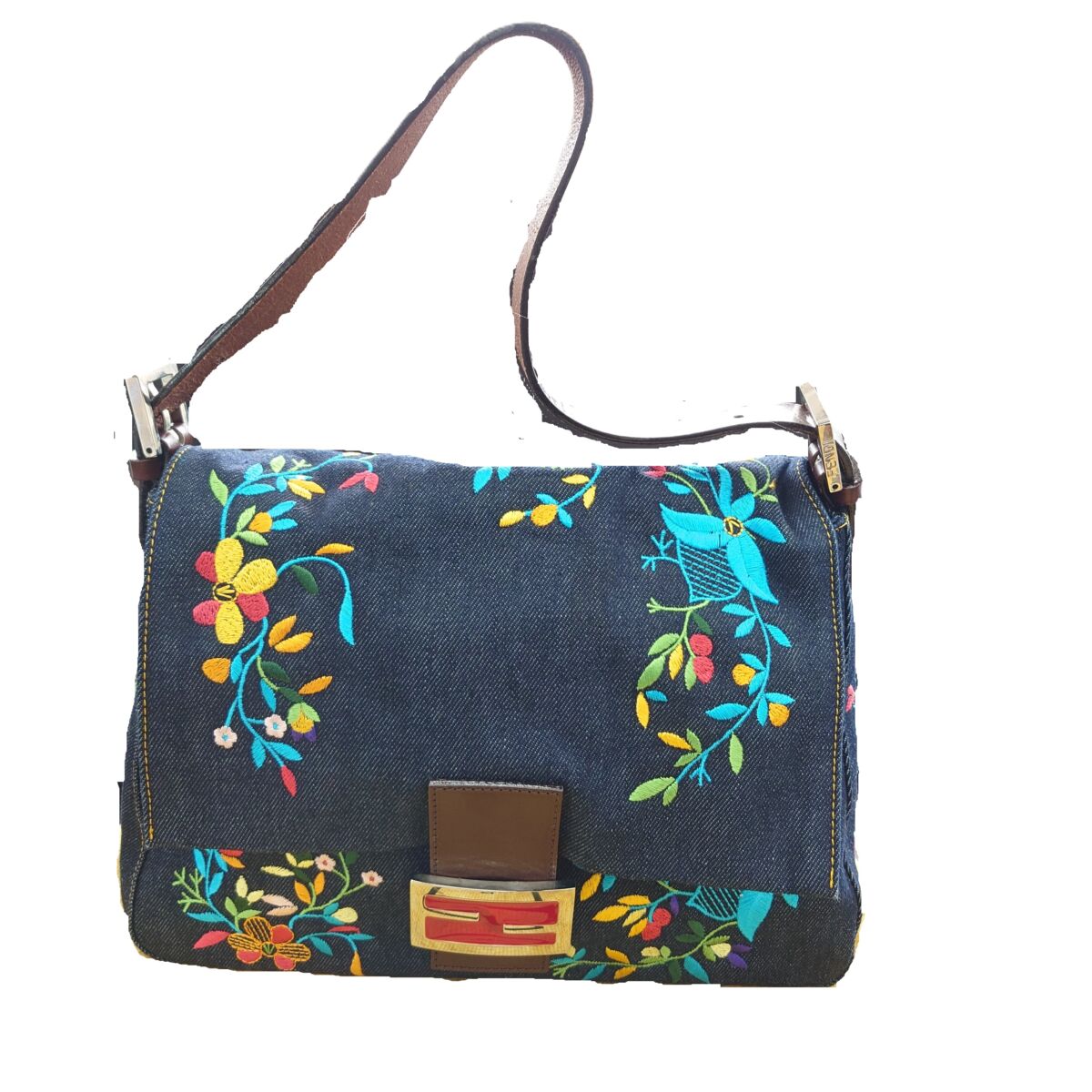 美品☆　フェンディ　デニム　マンマバケット　ハンドバッグ　フラップ FENDI フェンディ マンマバケット ショルダーバッグ デニム インディゴ