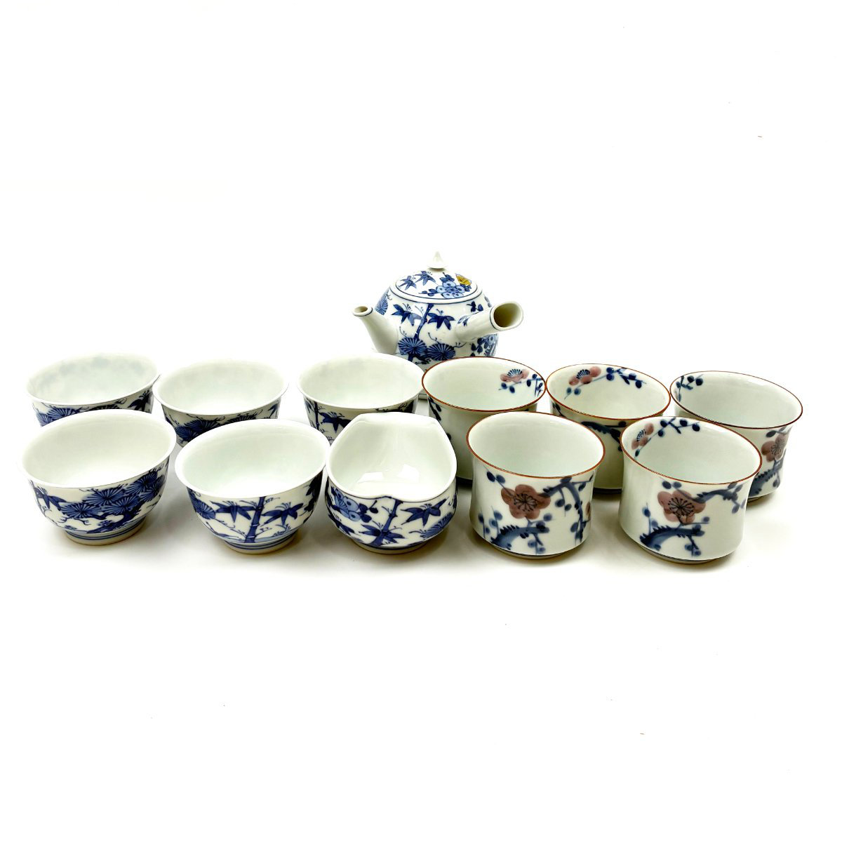 清水焼/龍岳造/煎茶揃/湯呑5客+湯呑5客+急須+小鉢セット/松竹梅/陶器