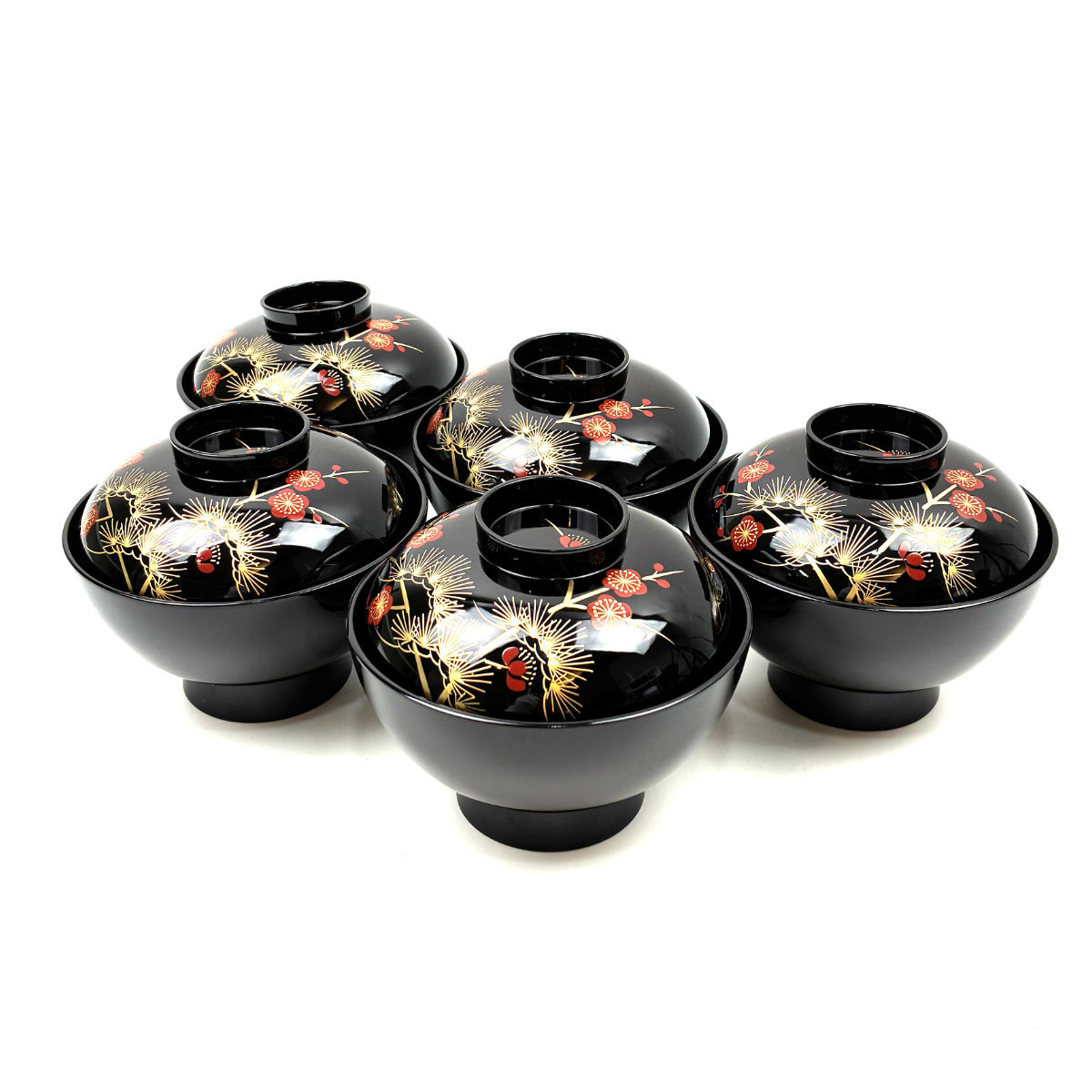 山中塗/吸物椀/本金箔絵/松竹梅柄/5客セット/漆器 食器 汁椀 皿