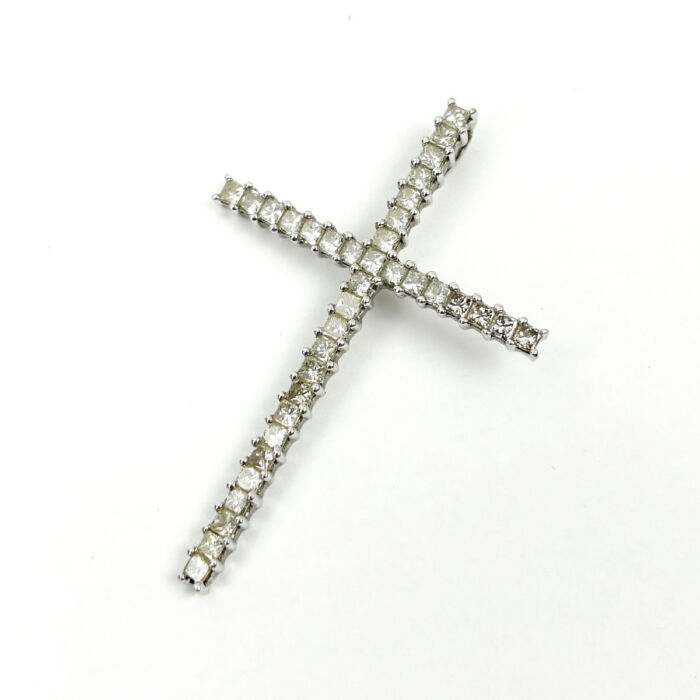 K18WG クロストップ　1g K18WG/クロストップ ペンダントトップ/ダイヤ1.00ct/メンズ