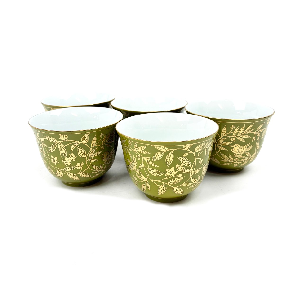 たち吉/萌葱金彩/お茶呑茶碗/5客セット/湯呑 食器/グリーン系/金彩