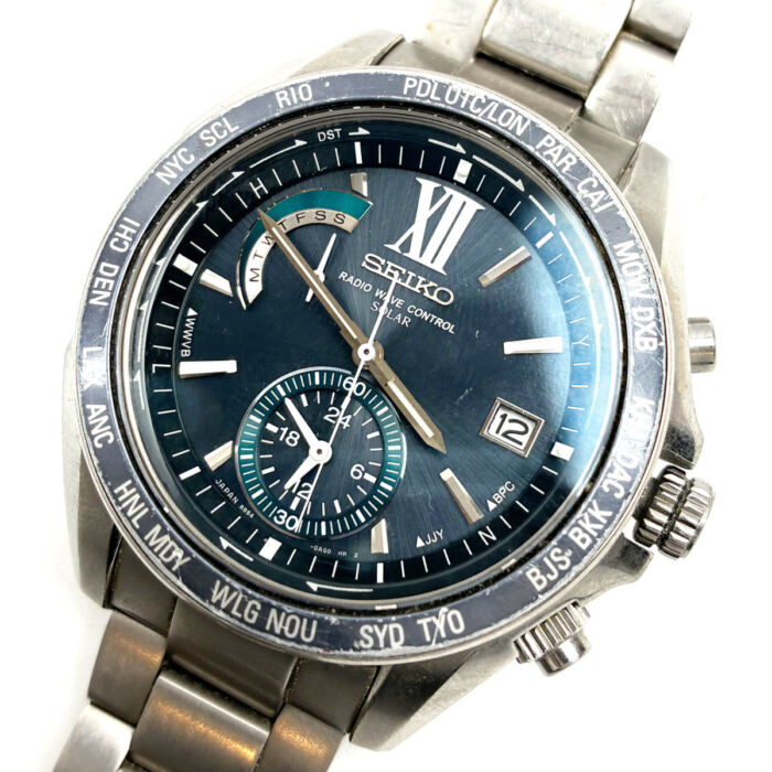 セイコー 8B54-0AG0 メンズ腕時計 ソーラー ブルー文字盤 ブレスレット 買8000