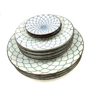 肥前焼 萬楽 大皿×3枚 中皿×5枚 小皿×3枚 セット 染付 網目模様 ふぐ刺し 和食器 磁器 飾り皿 インテリア 買2400