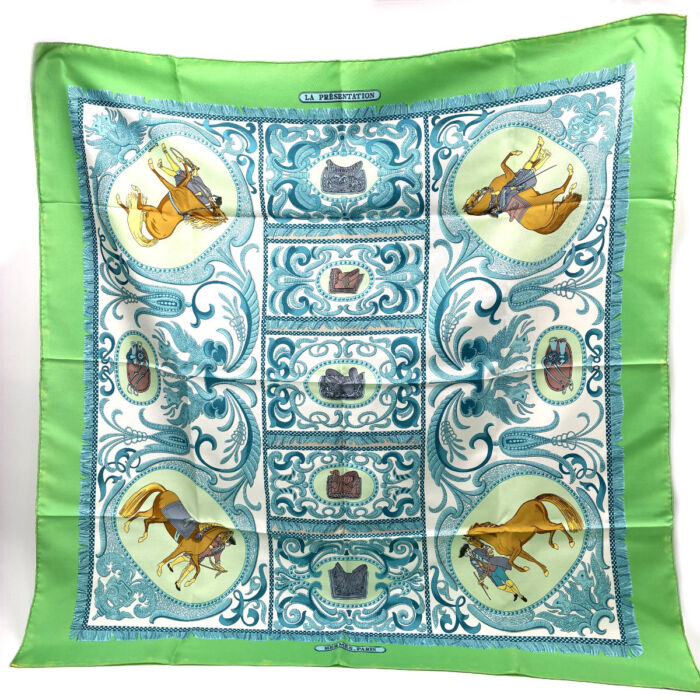 エルメス カレ90 馬モチーフ シルクスカーフ ライトグリーン シルク100％ 約88×88cm レディース 服飾小物 HERMES
