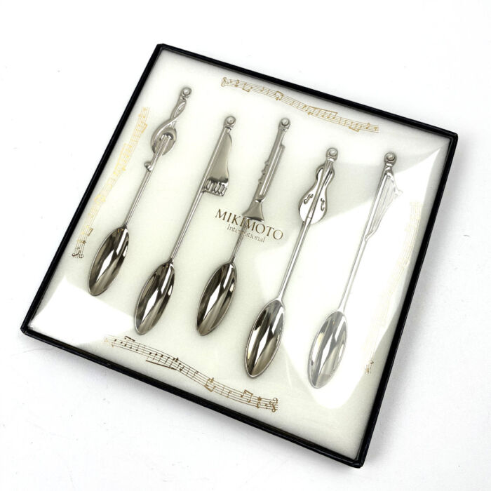 ミキモト パール付き スプーン5本セット 音楽 真珠 シルバーカラー 楽器 食器 カトラリー MIKIMOTO 買1000
