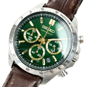セイコー 8T63-00D0 メンズ腕時計 クロノグラフ クォーツ QZ グリーン文字盤 革ベルト 買5500