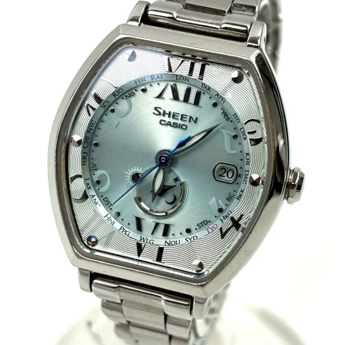 カシオ シーン 5322 SHW-1510 レディース腕時計 ソーラー ライトブルー ステンレス SS 動作品 デイト CASIO SHEEN 買1500