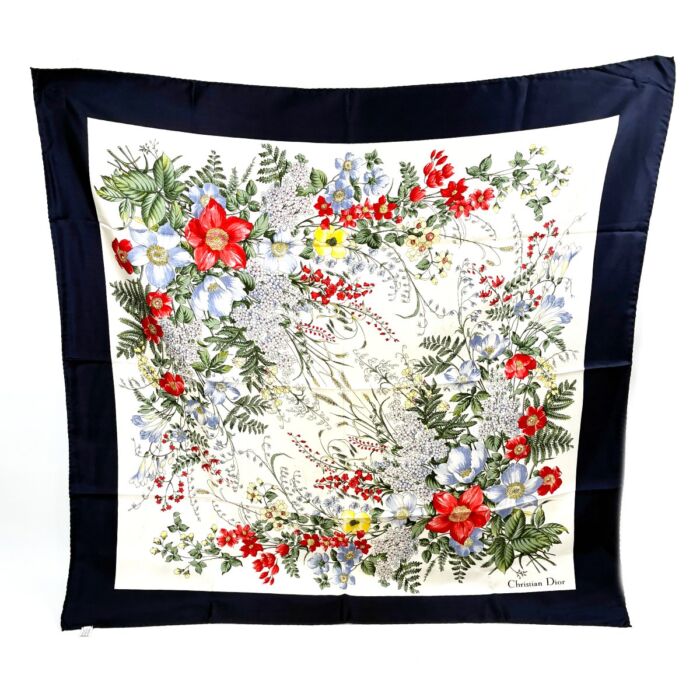 クリスチャン・ディオール 花柄 スカーフ ネイビー系×ホワイト系 レディース 服飾小物 スカーフ Christian Dior 買1000