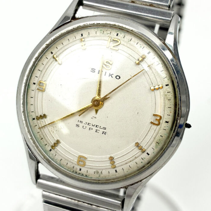 セイコー スーパー J13003 メンズ腕時計 手巻き ホワイト文字盤 不動品 社外ベルト ジャンク ヴィンテージ SEIKO 買0