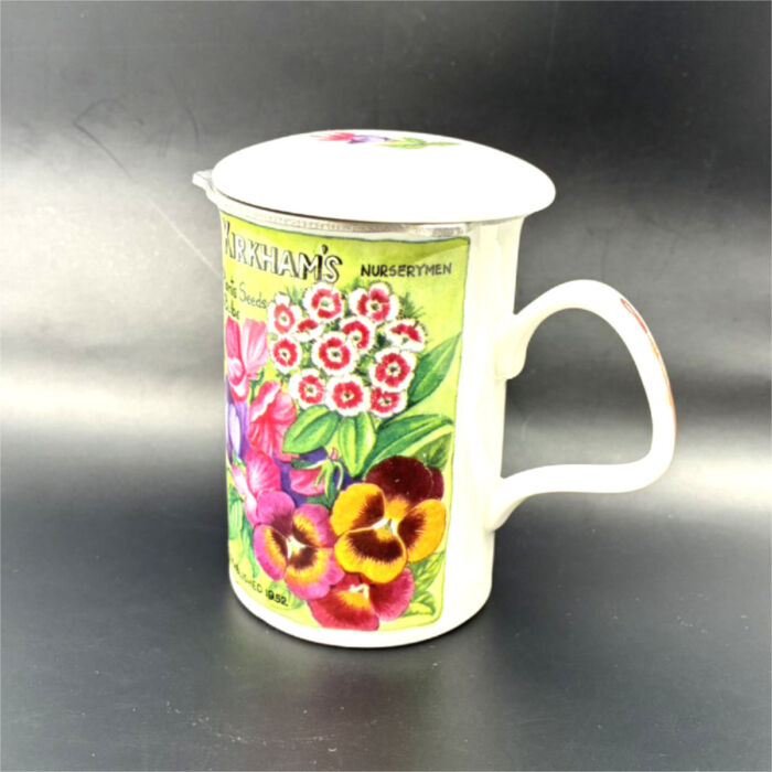 ロイカーカム マグカップ 1客 茶こし付き 食器 コップ 花柄 ボーンチャイナ 茶器 湯呑 ティーカップ ROY KIRKHAM 買500