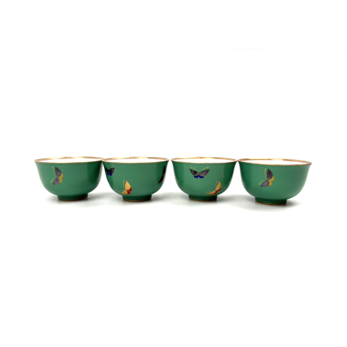 香蘭社/湯呑 4客/グリーン系/食器/蝶々/カップ コップ/茶器/陶器 和