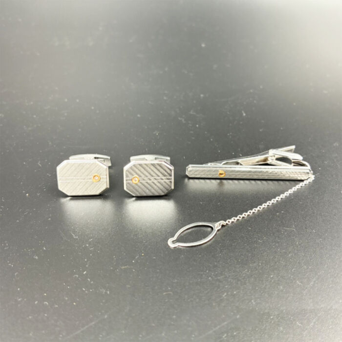 SILVERK18 ダイヤ0.02ct タイピン+カフス セット アクセサリー メンズ ビジネス シルバーカラー 服飾小物 750 ファッション 買1000